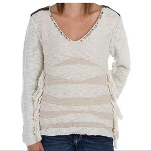 Gimmicks by BKE Beige Fringe Studded Sweater Medium